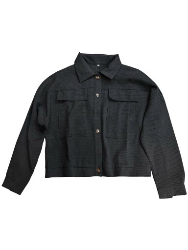 Allegra K ジャケット 襟付きシャツ ドロップショルダー ポケット レディース ブラック XS Allegra K ジャケット 襟付きシャツ ドロップショルダー ポケット レディース ブラック XS