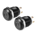 X AUTOHAUX 2個セット 12mm 内部モーメンタリープッシュボタンスイッチ メタルラウンドスタートボタン SPST 1NO AC 12-24V 車用 ...