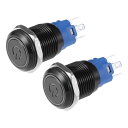 X AUTOHAUX 2個 16mm車載用瞬間接触式プッシュボタンスイッチ メタルラウンドスタートボタン SPST 1NO AC 12-24V ブルーライト