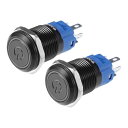 X AUTOHAUX 2個の16mm内部瞬間接触式プッシュボタンスイッチ 金属製ラウンドスタートボタン SPST 1NO AC 12-24V 車用 ミドリライト