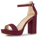 Allegra K ハイヒール サンダル アンクルストラップ チャンキーヒール プラットフォーム レディース ブルゴーニュ 25.0 cm(4)