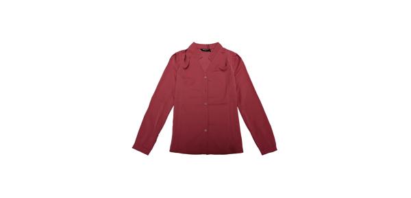 Allegra K シフォンブラウス シャツ Vネック ワーク オフィス ボタンアップ エレガント レディース ワインレッド L
