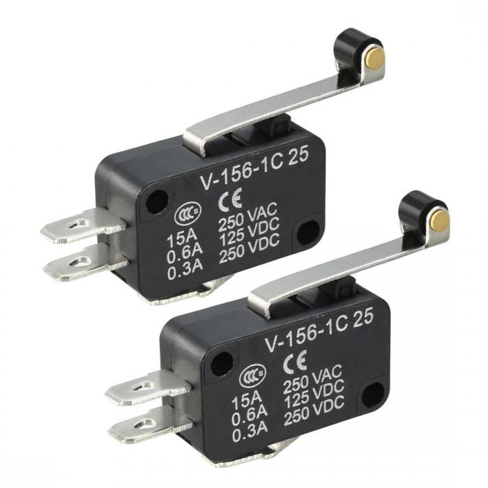 マイクロスイッチ ブラック ヒンジローラーレバー V-156-1C25 2個入り