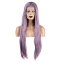 VOCOSTE レースフロントウィッグ 耐熱長いストレートウィッグ 女性日常用ウィッグ (61cm長さ ライトパープル)