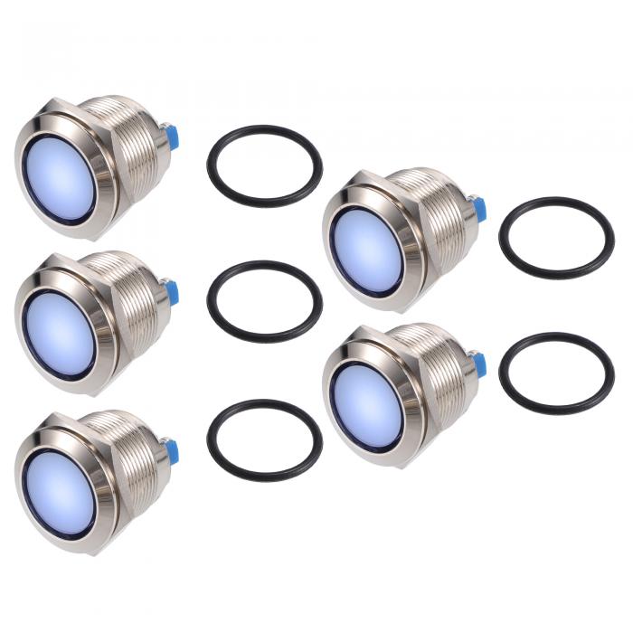 X AUTOHAUX 5個入り インジケーターライト 22mm 12V AC DC メタルシェル 防水 パイロット ダッシュ シ..