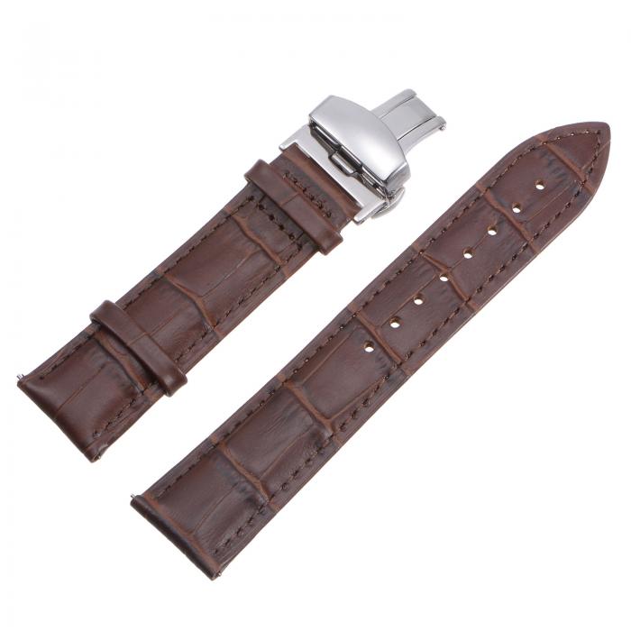 牛革レザーバンド 交換用キット 展開バックルウォッチストラップ 22mm レザーストラップ ブラウン