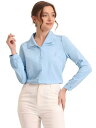Allegra K 通勤ブラウス 長袖シャツ カジュアルトップス パフスリーブ ボタンアップ シフォン 二重襟 レディース ライトブルー XS