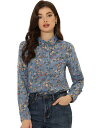 Allegra K 花柄シャツ ブラウス 長袖 おしゃれ ボタンダウン 通勤 オフィス カジュアル レディース グレーブルー M