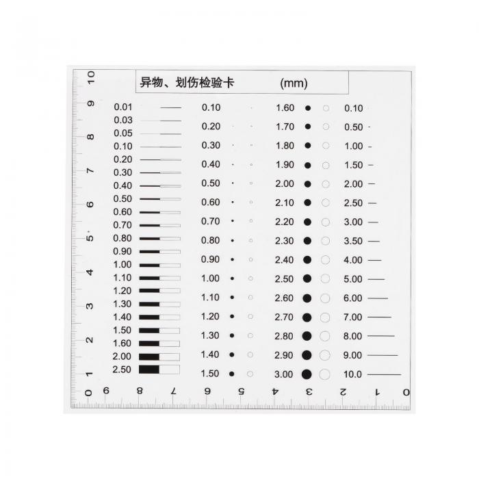 高精度SECサイズ推定チャート 10x10cmカバー付き透明度欠陥検出フィルム定規 直径と線幅 欠陥測定用