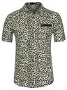 Lars Amadeus ヒョウ柄シャツ 半袖 ボタンダウン カジュアル 夏 メンズ ベージュブラック XL(4)