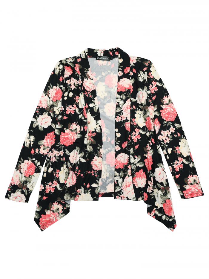 ソウテン Allegra K 長袖 カーディガン 豹 ヒョウ 柄 コーディガン 豹柄 羽織り 秋 トップス 前開き レディース ブラックピンク XS