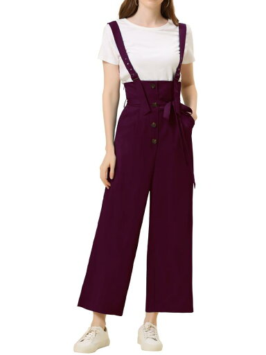 Allegra K サロペットパンツ ハイウエスト オーバーオール 前ボタン ワイドパンツ レディース コーヒー XS Allegra K サロペットパンツ ハイウエスト オーバーオール 前ボタン ワイドパンツ レディース コーヒー XS