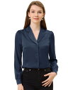 Allegra K シャツ ブラウス 無地 長袖 トップス オフィス カジュアル レディース ダークブルー XL(4)