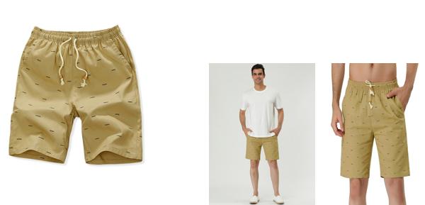 Lars Amadeus ショートパンツ ボードショーツ スイムショーツ エラスティックウエストバンド ポケット付き 柄 ビーチ メンズ カーキ 36