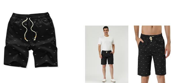 Lars Amadeus ショートパンツ ボードショーツ スイムショーツ エラスティックウエストバンド ポケット付き 柄 ビーチ メンズ ブラック 32