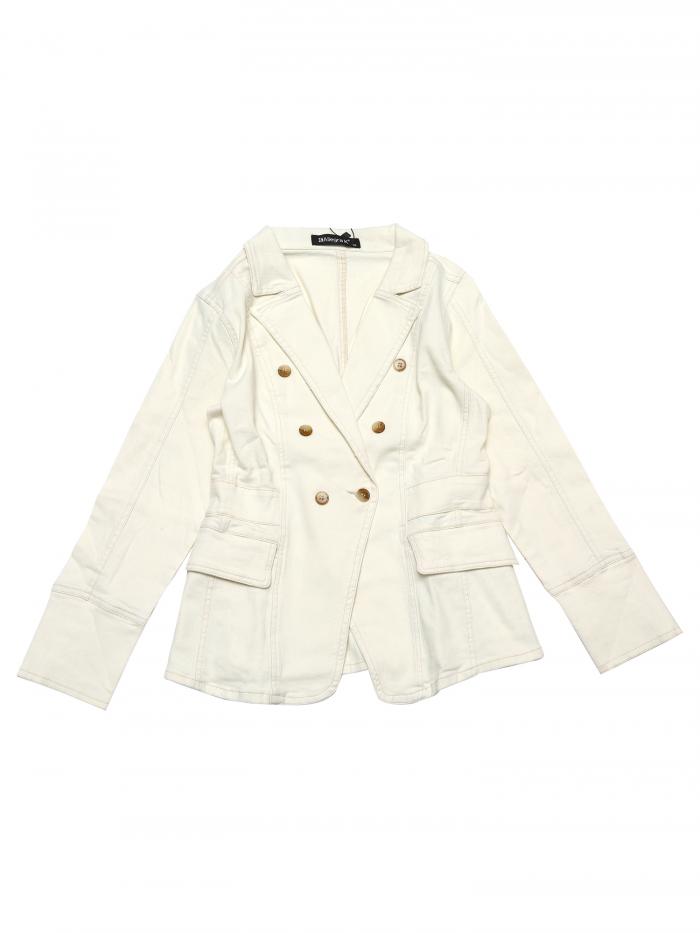 Allegra K デニム ブレザー ジャケット ジージャン Gジャン 長袖 オフィス ポケット付き レディース アプリコット L