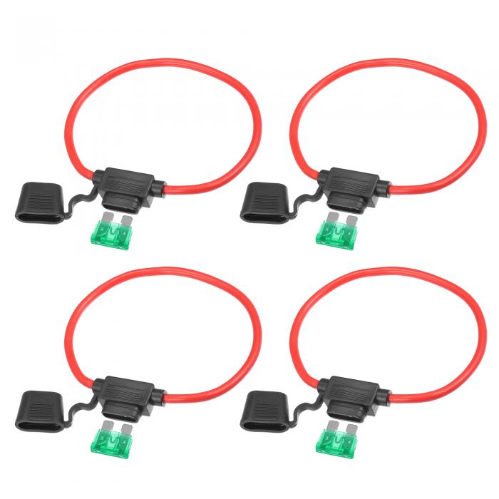 X AUTOHAUX 車のインラインヒューズホルダー インラインATCブレードスタイル 30A標準ヒューズ付き 10ゲージ DC 12V 4セット