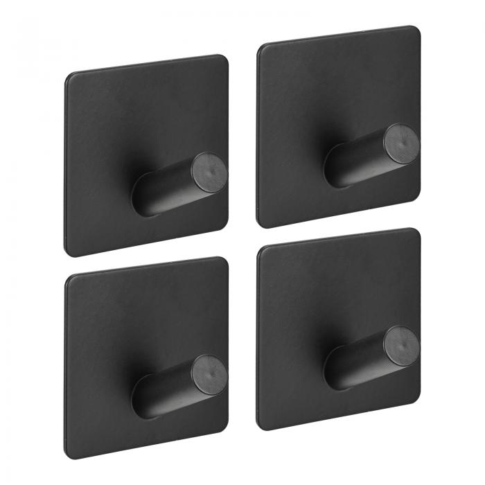 自己接着フック 304ステンレス鋼 粘着フック ウォールハンガー ハンガータオル キッチンツール用 ブラック 4個