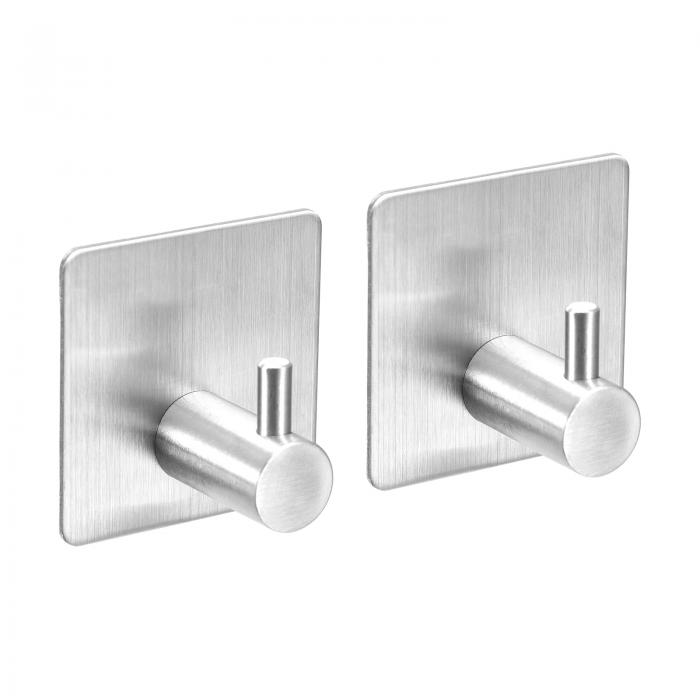 自己接着フック 304ステンレス鋼 壁に貼り付け フックハンガー ハンガータオル キッチンツール用 シルバートーン 2個