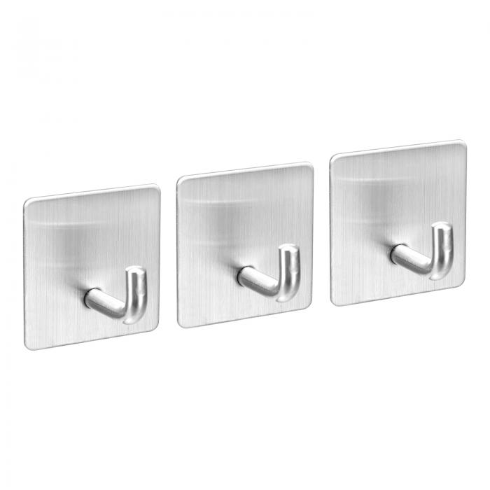 粘着式ウォールフック 304ステンレス鋼 粘着フックハンガー ハンガータオル キッチンツール用 シルバートーン 3個