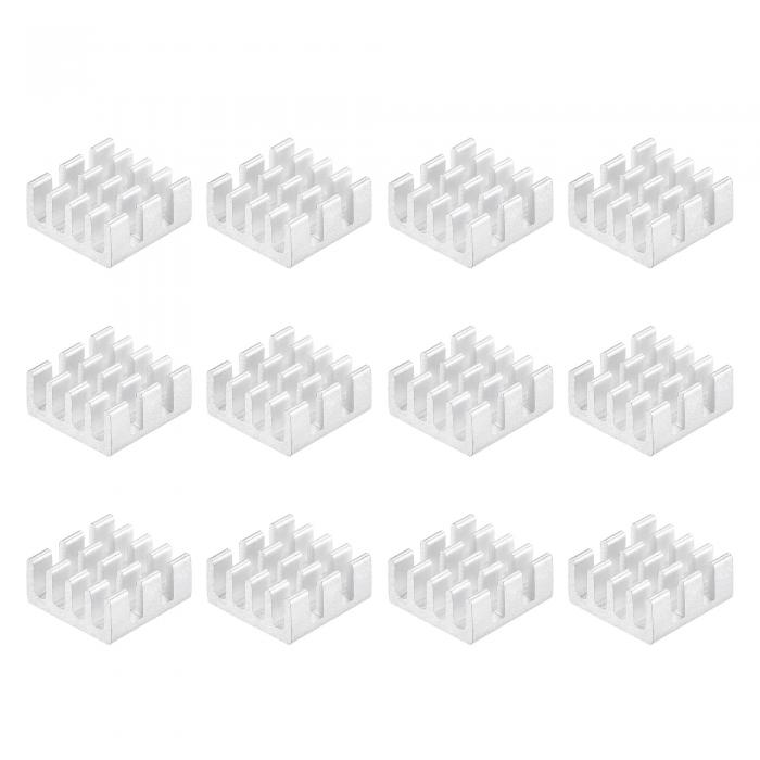 ヒートシンク 11x11x5mm 自己接着 アルミニウム 電子ラジエーター IC、MOS用 シルバートーン 12個