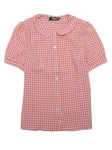 Allegra K チェックブラウス 丸襟 ボタンダウンシャツ パフ半袖 ギンガムトップス レディース ピンク XL Allegra K チェックブラウス 丸襟 ボタンダウンシャツ パフ半袖 ギンガムトップス レディース ピンク XL