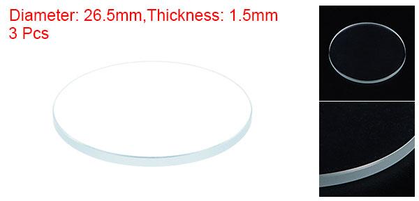 ARコーティングウォッチレンズ 26.5mmx1.5mm ラウンドフラットミネラルウォッチ水晶ガラス 3個