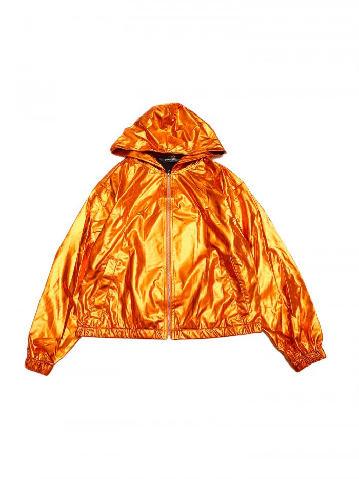 Allegra K メタリック パーカー フード付き ジャケット 光沢 長袖 舞台 ステージ衣装 スパンコール レディース オレンジ M
