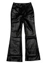 Allegra K ロングパンツ ハイウエスト ポケット付き ベルボトム フレアパンツ PU フェイクレザー レディース ブラック XS
