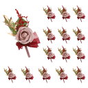 男性用のディープピンクのブートニア15個 ブートニアピン付きのポケットコサージュ人工花 花婿の結婚式記念日正式なパーティー(3)