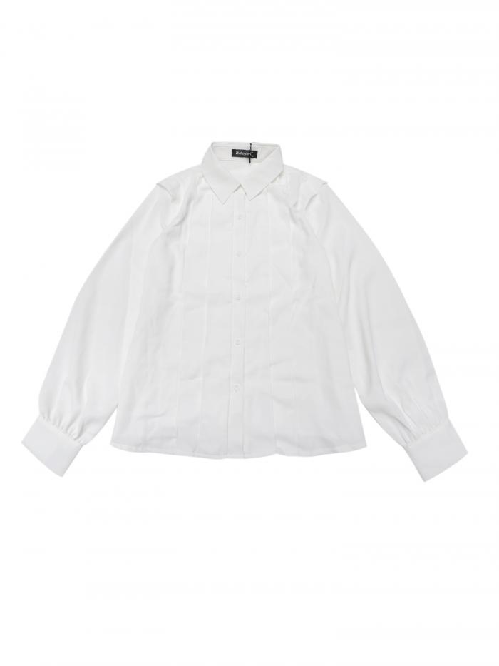 Allegra K レディース プリーツシャツ 襟付き 長袖 ドレッシー オフィス ワーク ブラウス ボタンダウントップス 白 L