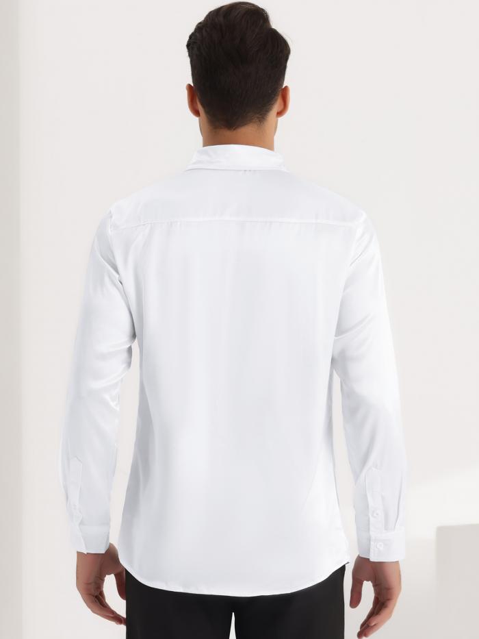 Lars Amadeus サテン ドレスシャツ スリムフィット 長袖 ボタンダウンシャツ ビジネス サラリーマン 紳士 日常 メンズ ホワイト 2XL 3