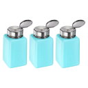 溶剤ディスペンサー プッシュダウン液体ディスペンサーポンプ 密閉ステンレス蓋付き ア セトンクレンザーポリッシュリムーバー用 200ml(6.7oz) ブルー 3個