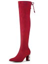 Allegra K ニーハイブーツ ロングブーツ チャンキーヒール ラインストーン飾り レディース レッド 25.0 cm(4)