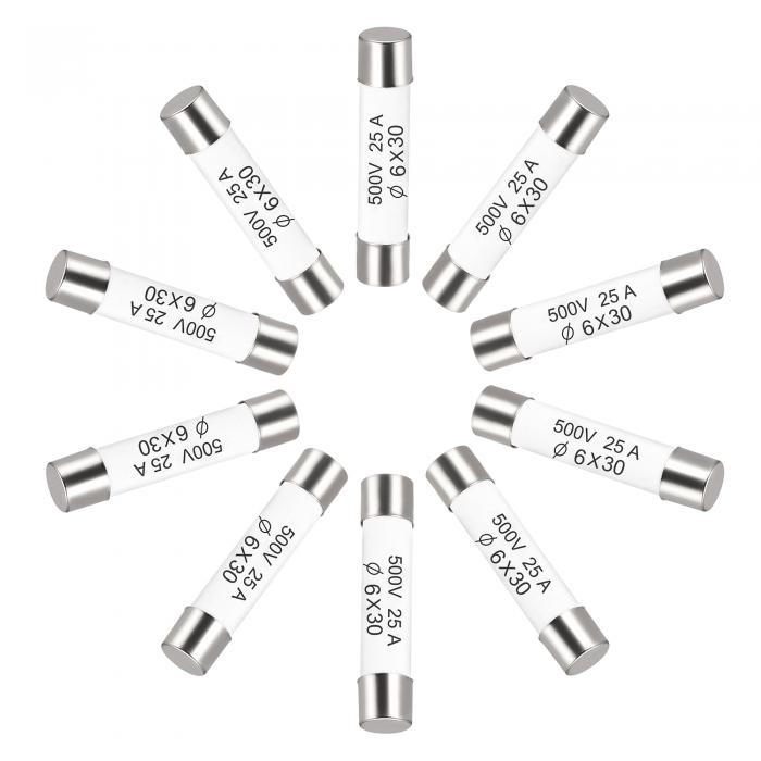 セラミックカートリッジヒューズ 25A 500V 6x30mm セラミックヒューズの高速ブロー交換 アンプ省エネランプバラスト用 10個