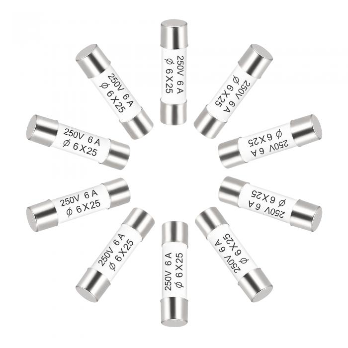 セラミックカートリッジヒューズ 6A 250V 6x25mm セラミックヒューズの高速ブロー交換 アンプ省エネランプバラスト用 10個