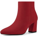 Allegra K アンクルブーツ チャンキーヒール ポイテッドトゥ サイドジップ レディース レッド 23.0 cm