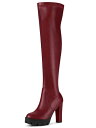 Allegra K ニーハイブーツ ロングブーツ プラットフォーム チャンキーヒール レディース ブルゴーニュ 23.5 cm