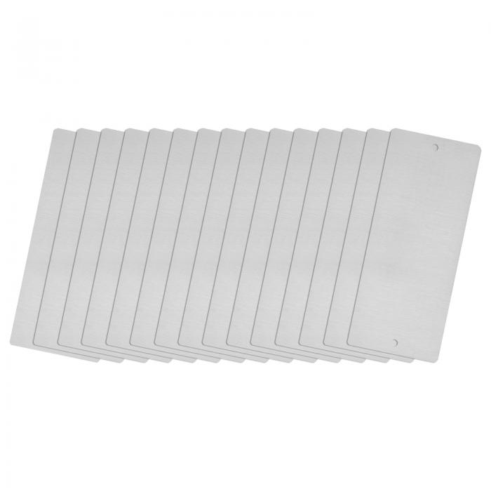 ブランクメタルカード 80 mm x 30 mm ブラシ 201ステンレス鋼板 穴付き DIYレイザー彫刻銘板用 0.4 mm厚さ シルバートーン 15個