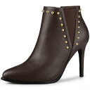 Allegra K チェルシーブーツ アンクルブーツ リベット ポインテッドトゥ ピンヒール ハイヒール レディース コーヒー色 24.0 cm(4)