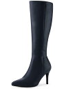 Allegra K ニーハイブーツ ポインテッドトゥ サイドジッパー ピンヒール スティレットヒール レディース ブルー 26.0 cm