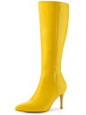 Allegra K ニーハイブーツ ポインテッドトゥ サイドジッパー ピンヒール スティレットヒール レディース イエロー 24.5 cm