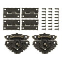 2個のレトロなブロンズ合金のラッチロックと4個の彫刻入りヒンジ 54 x 31mmのラッチバックルとパターンヒンジ 24個のネジ付き 装飾用キャビネット小さな木...