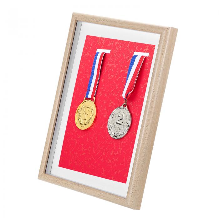 PATIKIL メダルディスプレイケース 2つ メダルディスプレイフレームメダルシャドーボックススポーツメダルディスプレイ写真フレームマラソン水泳トライ アスロン用 赤いベースホワイトポプラA4