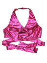 Allegra K クロップトップ タンクトップ ディープVネック ホログラフィック メタリック ホルターネック ハロウィン衣装 ストライプ レディース ホトピンク L