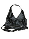 Allegra K クロップトップ タンクトップ ディープVネック ホログラフィック メタリック ホルターネック ハロウィン衣装 ストライプ レディース ブラック M