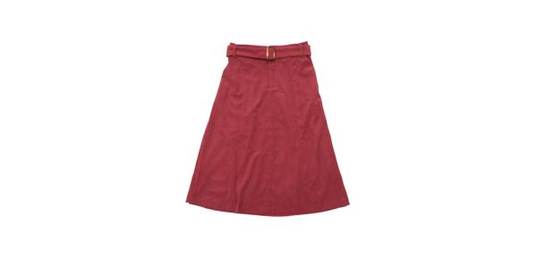 Allegra K ミディスカート ポケット付き ハイウエスト 伸縮性バック Aライン ベルト付き コーデュロイ レディース ブルゴーニュ XS