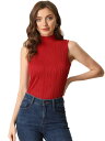Allegra K トップス タンクトップ ノースリーブ リブニット モックネック スタンドカラー レディース レッド XL|詳細画像
