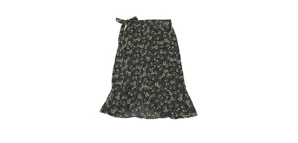 Allegra K ラップ フレアスカート 花柄 フリル アシンメトリー タイウエスト レディース グリーン S
