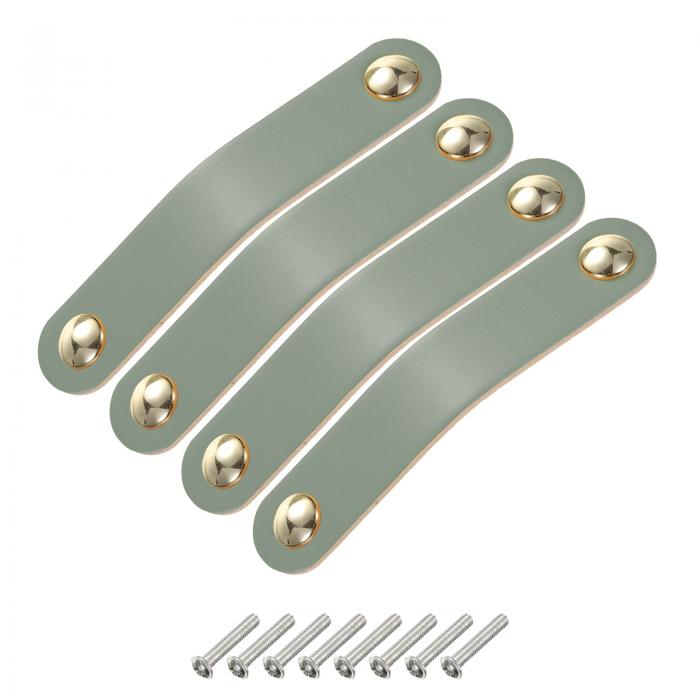 4パックのレザードロアプル ダブルホールレザードロアノブ 家具ドレッサーハンドル ドレッサー 引き出し クローゼット 戸棚用の取り付け用ネジ ブルー/金色(穴間隔:96mm)